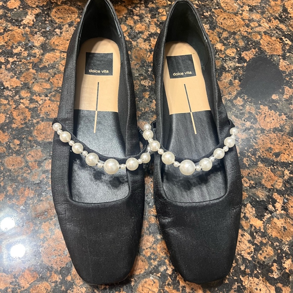 Dolce Vita Black Flats with Pearl Accent